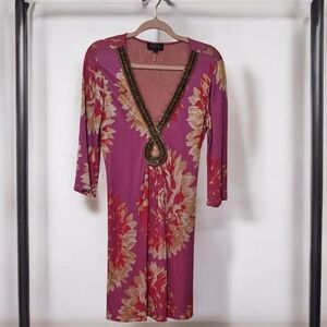 Hale Bob Beaded Deep V Midi Dress Size M